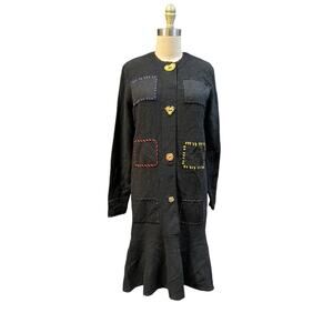 Vtg STEVE FABRIKANT Artsy Santana Knit Wool Blend Midi Dress Black Long Sleeve S